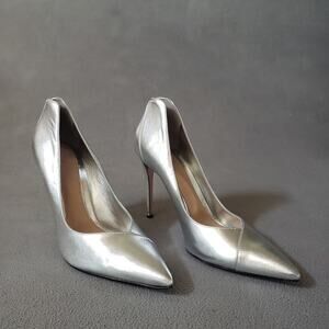Schutz Arlette Heels Prata Metallic Silver Leather Size 9.5 SCHU-WZ1236 Stiletto